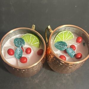 Cranberry Moscow mule candles in copper mugs set of 2